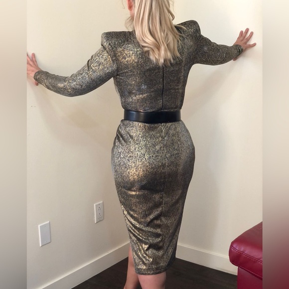 BLITHE Retro Black/Golden long sleeve dress, size medium, asymmetrical, BNWT - Picture 9 of 10